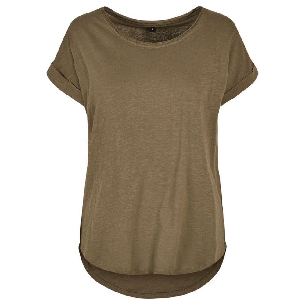 Build Your Brand Womens/Ladies Long Slub T-Shirt / Olive